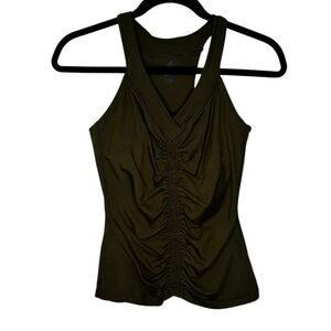 Prana Women’s Olive Green V-neck Sleeveless Tank Top Ruched Center Size Small